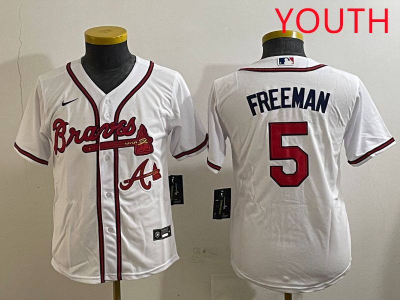 Youth Atlanta Braves 5 Freeman White Game 2025 Nike MLB Jersey style 3